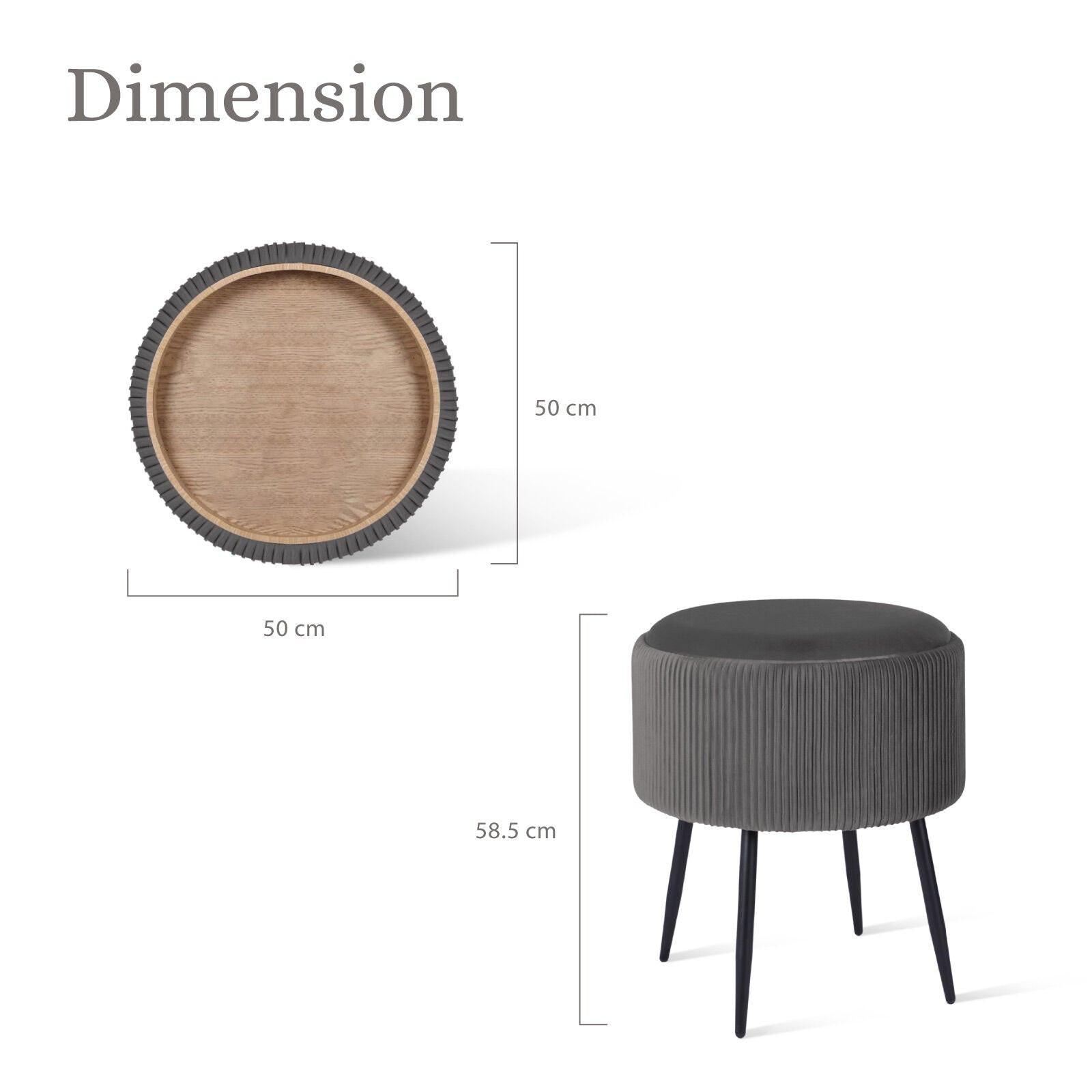 Side Table Storage Ottoman - Velvet Padded Stool Vanity Footstool CLEO GREY.