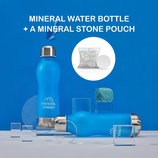 Mineral Maker MORBIDO Alkaline Filter Water Bottle + a Mineral Stone Pouch BLUE.