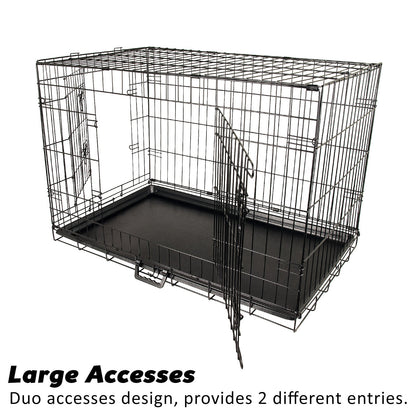 Wire Dog Cage Foldable Crate Kennel 42in with Tray + Cushion Mat Combo