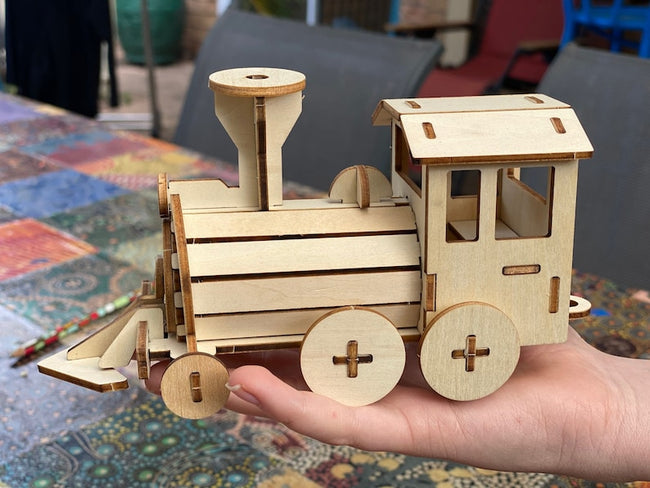 Build and Paint your own locomotive train Kids wood model toy train-plywood DIY kit Hover Image