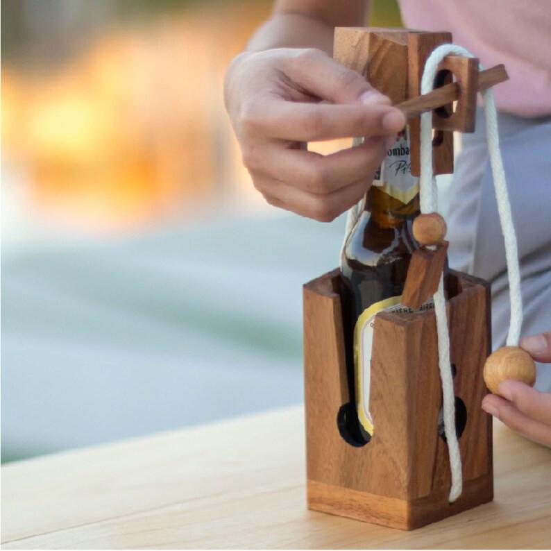 Brainteaser beer bottle mystery lock puzzle- open the lock before you can have a drink! Great party gift.