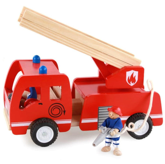 Fire truck wooden 3 years + with ladder and firemen Fire engine Red.
