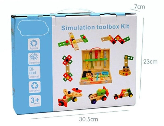 Children's pretend play build fix wood Toolbox Toy, Carpenter Traddie Set For toddlers and kids.