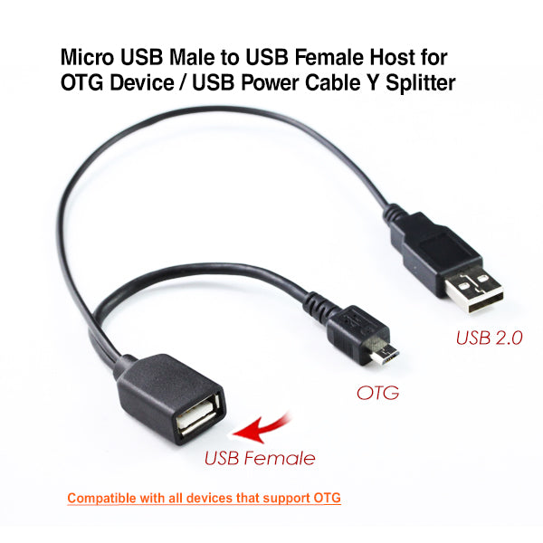 Micro USB Male to USB Female Host for OTG Device / USB Power Cable Y Splitter Hover Image