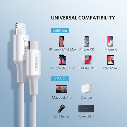 UGREEN 10493 Type-C to MFI iPhone M/M Cable Rubber Shell 1M White.