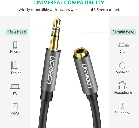 UGREEN 3.5mm Male to 3.5mm Female Extension Cable 5m (Black) 10538.