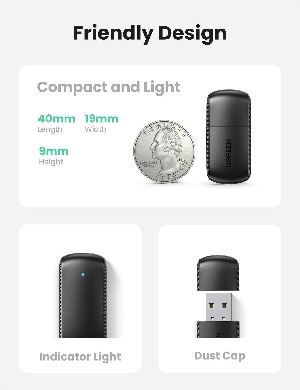UGREEN 20204 AC650 Dual Band USB WLAN Adapter.
