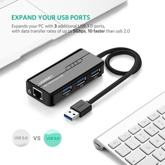 UGREEN USB 3.0 Hub with Gigabit Ethernet Adapter (20265).