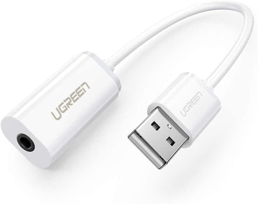 UGREEN USB A Male to 3.5 mm Aux Cable (White).
