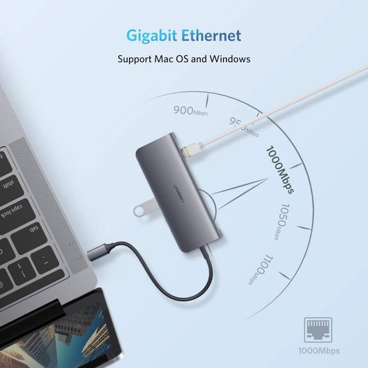 UGREEN Type C 9 in 1 Multifunction Adapter- HDMI/ VGA/Gigabit/TypeC/USB3.0 x 3/SD/TF (40873).