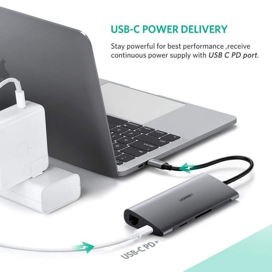 UGREEN Type C 8 in 1 Multifultion adaptor VGA/RJ45/USB3.0 x 3/SD/TF/TypeC PD Protocal (50539).