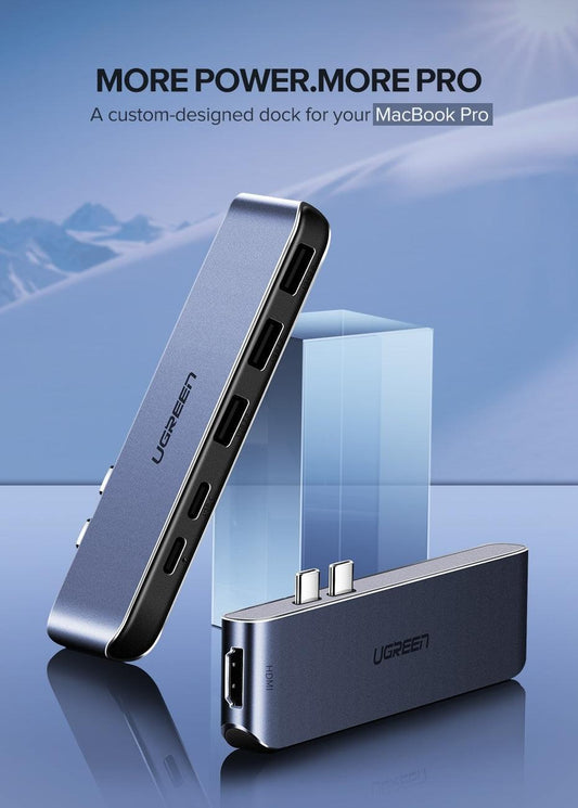 UGREEN Dual Type-C 5 in 1 to 3*USB3.0+ USB-C Female+PD Converter (50775).