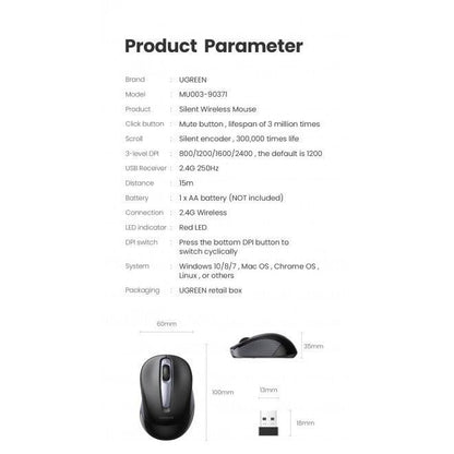 UGREEN 90371 Mini Portable Wireless Mouse.