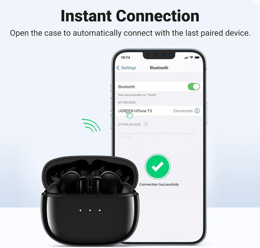 UGREEN 90401 HiTune T3 Active Noise-Cancelling Wireless Earbuds (Black).