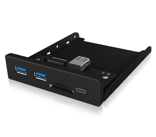 ICY BOX IB-HUB1417-i3 Frontpanel with USB 3.0 Type-C and Type-A hub with card reader.