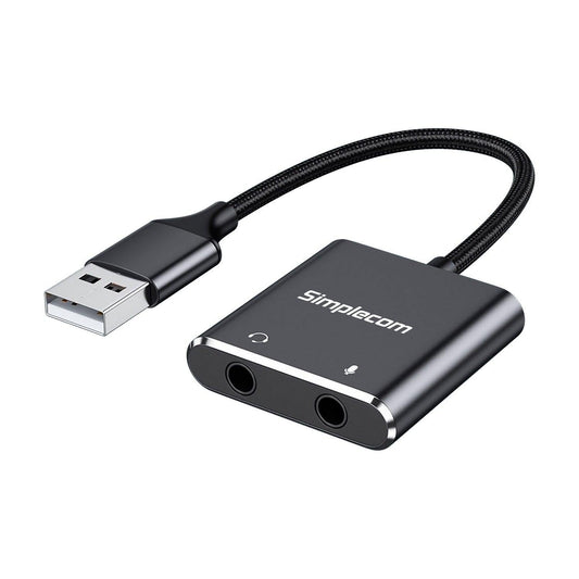 Simplecom CA152 USB to 3.5mm Audio and Microphone Sound Card Adapter for TRS or TRRS Headset with Mic.