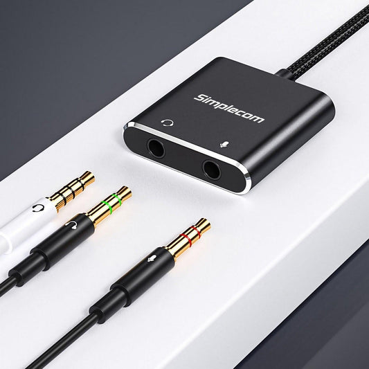 Simplecom CA152 USB to 3.5mm Audio and Microphone Sound Card Adapter for TRS or TRRS Headset with Mic.