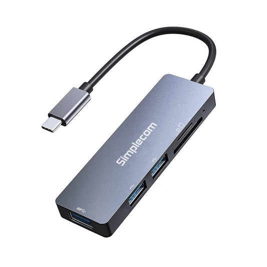 Simplecom CH255 USB-C 5-in-1 Multiport Adapter 3-Port USB-A Hub with SD MicroSD Card Reader.