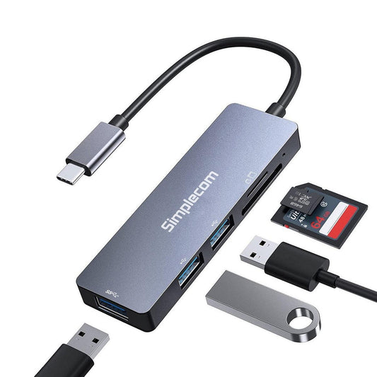 Simplecom CH255 USB-C 5-in-1 Multiport Adapter 3-Port USB-A Hub with SD MicroSD Card Reader.