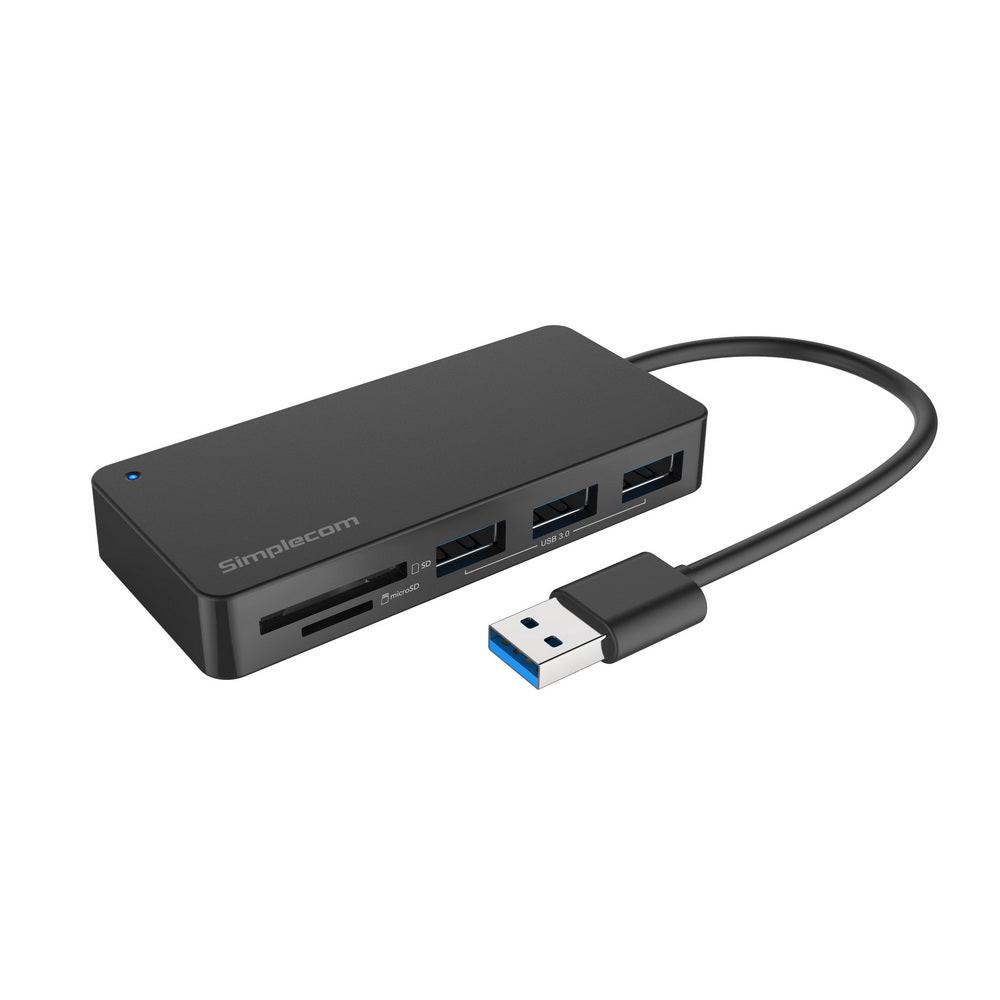 Simplecom CH368 3 Port USB 3.0 Hub with Dual Slot SD MicroSD Card Reader.