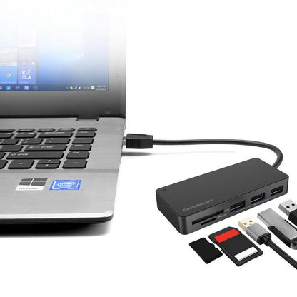 Simplecom CH368 3 Port USB 3.0 Hub with Dual Slot SD MicroSD Card Reader.