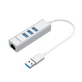 Simplecom CHN420 Aluminium 3 Port SuperSpeed USB HUB with Gigabit Ethernet Adapter Silver.