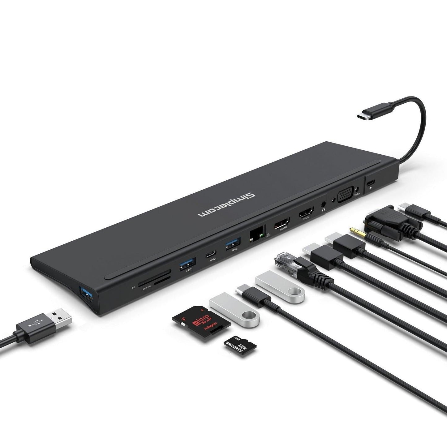 Simplecom CHN622 USB-C 12-in-1 Multiport Docking Station Laptop Stand Dual HDMI + VGA Triple Display Gigabit LAN.