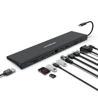 Simplecom CHN622 USB-C 12-in-1 Multiport Docking Station Laptop Stand Dual HDMI + VGA Triple Display Gigabit LAN.