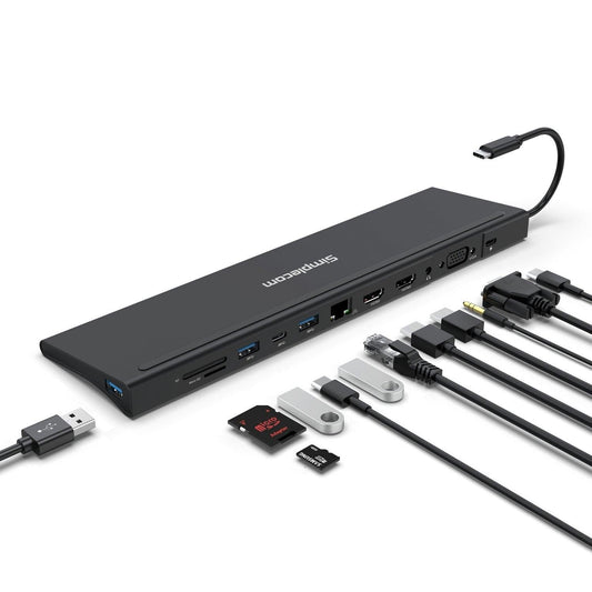 Simplecom CHN622 USB-C 12-in-1 Multiport Docking Station Laptop Stand Dual HDMI + VGA Triple Display Gigabit LAN.