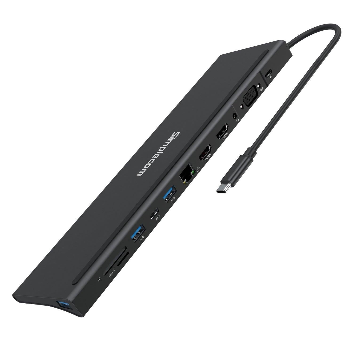 Simplecom CHN622 USB-C 12-in-1 Multiport Docking Station Laptop Stand Dual HDMI + VGA Triple Display Gigabit LAN.