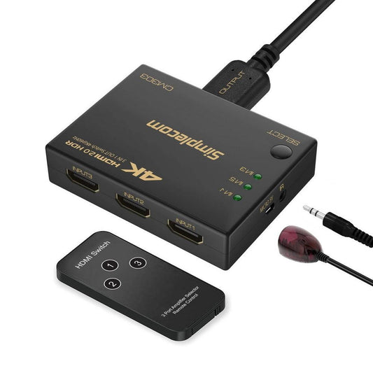 Simplecom CM303 Ultra HD 3 Way HDMI Switch 3 IN 1 OUT Splitter 4K@60Hz.