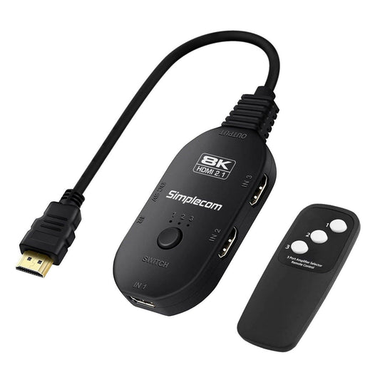 Simplecom CM353 3-Port HDMI 2.1 Switch 3 IN 1 OUT Splitter HDCP 2.3 8K@60Hz.