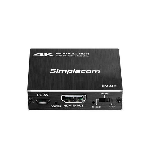 Simplecom CM412 HDMI 2.0 1x2 Splitter 1 IN 2 Out 4K@60Hz HDR10 2 Port HDMI Duplicator.