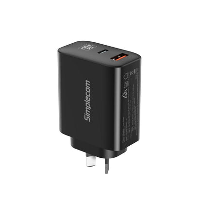 Simplecom CU265 Dual Port PD 65W GaN Fast Wall Charger USB-C + USB-A for Phone Laptop.