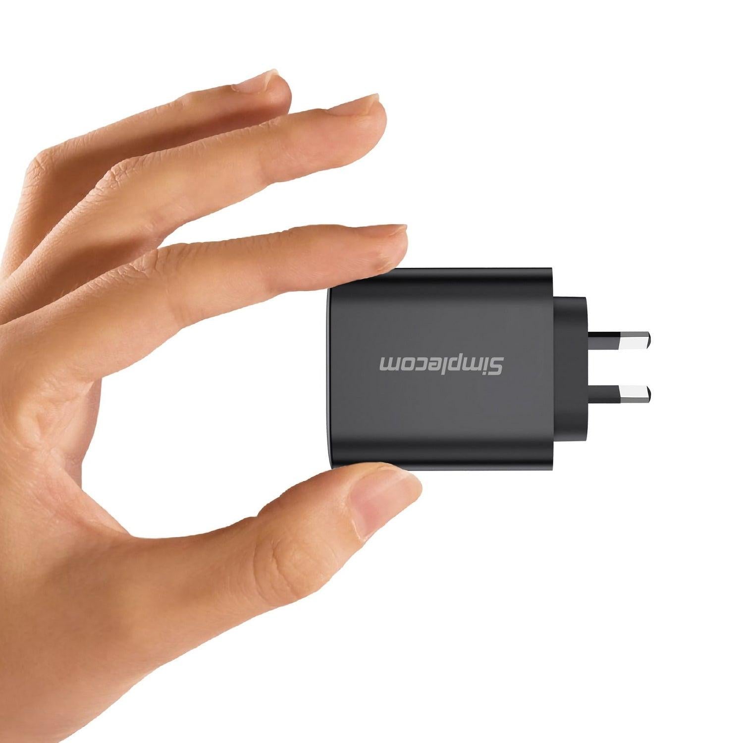 Simplecom CU265 Dual Port PD 65W GaN Fast Wall Charger USB-C + USB-A for Phone Laptop.