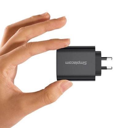 Simplecom CU265 Dual Port PD 65W GaN Fast Wall Charger USB-C + USB-A for Phone Laptop.