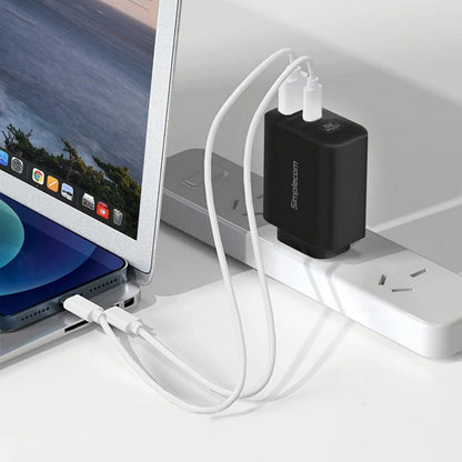 Simplecom CU265 Dual Port PD 65W GaN Fast Wall Charger USB-C + USB-A for Phone Laptop.