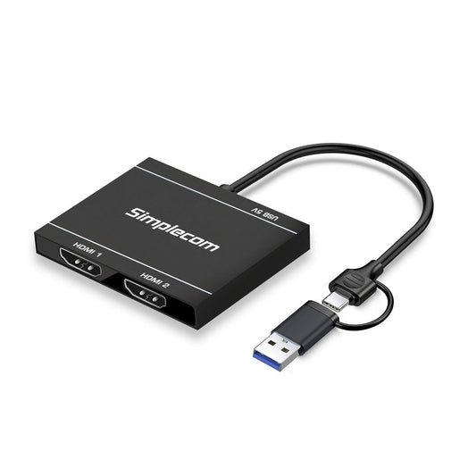 Simplecom DA327 USB 3.0 or USB-C to Dual HDMI Display Adapter for 2x 1080p Extended Screens.