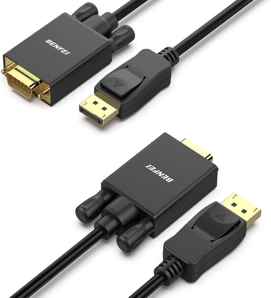 BENFEI 000123BK-10F Uni-Directional DP DisplayPort to VGA Cable Male-Male Gold-Plated Cord 3M.