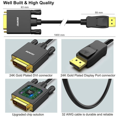 BENFEI 000125BK-10F DisplayPort to DVI Cable Male-Male Gold-Plated Cord Cable 3Mlated.
