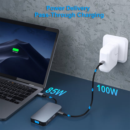 BENFEI 335GY USB-C Hub with Triple Display, 8-in-1 Docking Station (100W PD, Dual 4K HDMI, VGA, 3x USB 3.0)