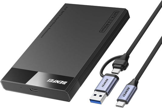 BENFEI 000385BK 2.5 Inch SATA to USB-A + USB-C Tool Free External Hard Drive Enclosure (6Gbps, Optimized for SSD, Support UASP SATA III).