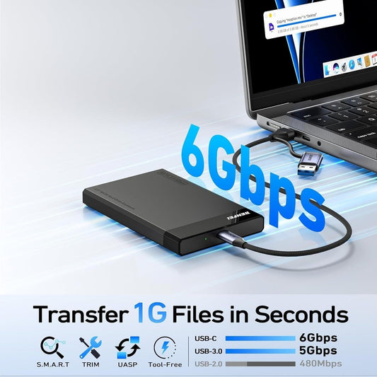 BENFEI 000385BK 2.5 Inch SATA to USB-A + USB-C Tool Free External Hard Drive Enclosure (6Gbps, Optimized for SSD, Support UASP SATA III).