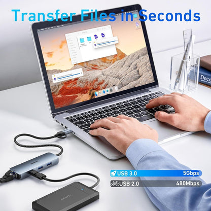 BENFEI 000386GY USB-C + USB 3.0 to Gigabit RJ45 + 3 Port USB 3.0 Hub Compatible with Mac.