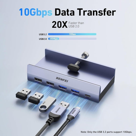 BENFEI 396GY USB-C 8-in-1 Docking HDMI 4K/60Hxz+USB-C(10G)+2xUSB-A(10G)+2xUSB2.0+RJ45+PD100W.
