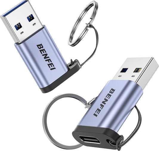 BENFEI 407GY 2-Pack USB Type-A to USB-C Adapter Male to Female Supporting 5V 3A Charging and 10Gbps Data Transmit.