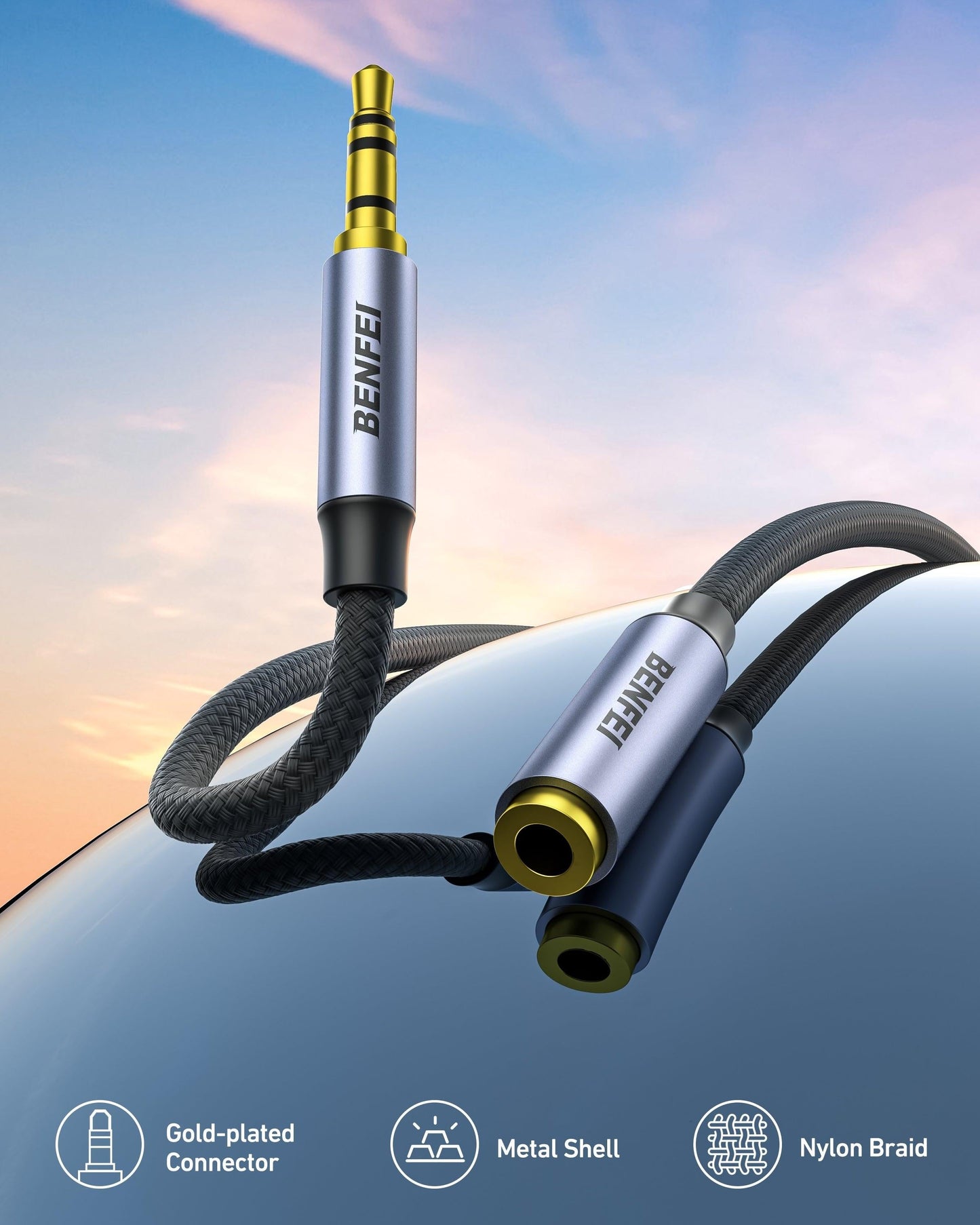 BENFEI 421GY 10M 3.5mm Male to Female AUX Extension Cable, TRRS 4-Pole Stereo Audio Jack Cord for Headphones, Microphone, Smartphones, PC, Laptop, Speakers.