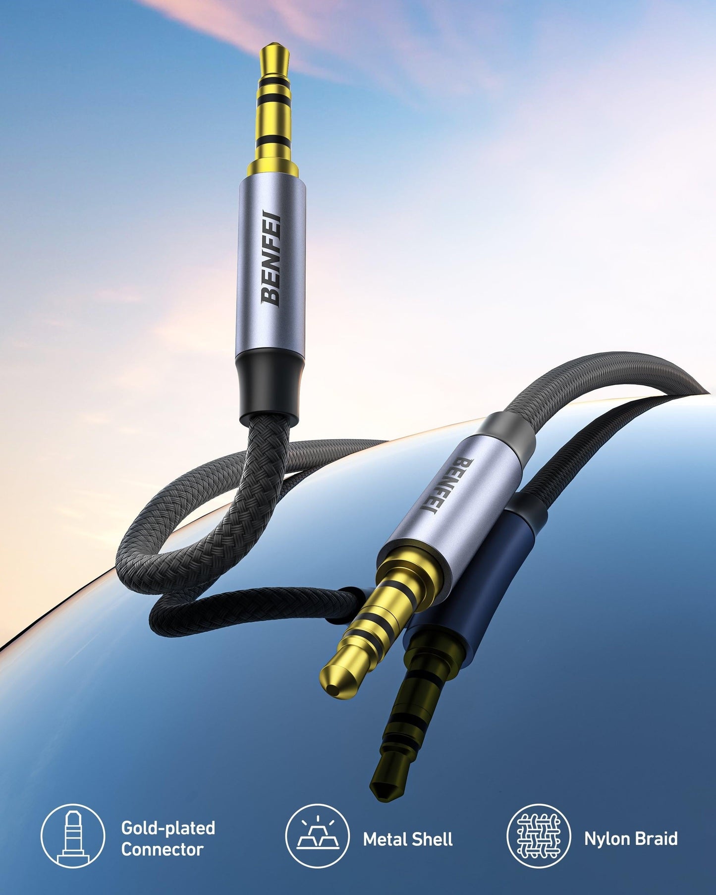 BENFEI 427GY 1M 3.5mm TRRS Male to Male Audio Cable, 4-Pole Stereo Mic Aux Cable, Nylon Braided Headphone Jack Cord.