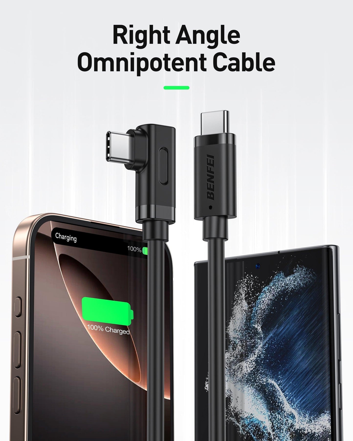 BENFEI 428BK-2M USB C to Right Angle USB C Cable , 90-dgree Angled USB 2.0 Type C Charger Cable, 3A Fast Charging & 480Mbps Data Sync, Durable PVC.