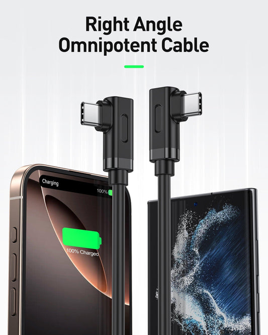 BENFEI 429BK-2M Right Angle USB C Cable 90-Degree, USB 2.0 Type C Charger Cable 3A Fast Charging, Nylon Braided USB-C to USB-C Cord.
